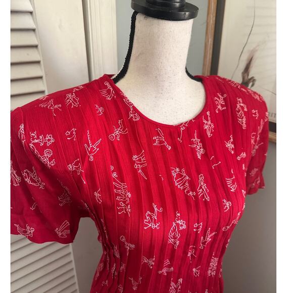 Vintage 90s RK ORIGINALS Womens Dress Red Maxi Whimsical All Over Print Retro 12 - Picture 3 of 13